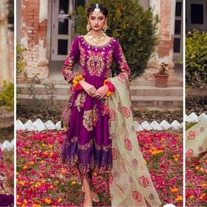 Beautiful Three Piece Cotton Silk Dress With Organza Dupatta and Tulip Pants.